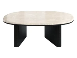 Mesa de centro em mármore e folheado de carvalho - Bege e preto - CORMINA