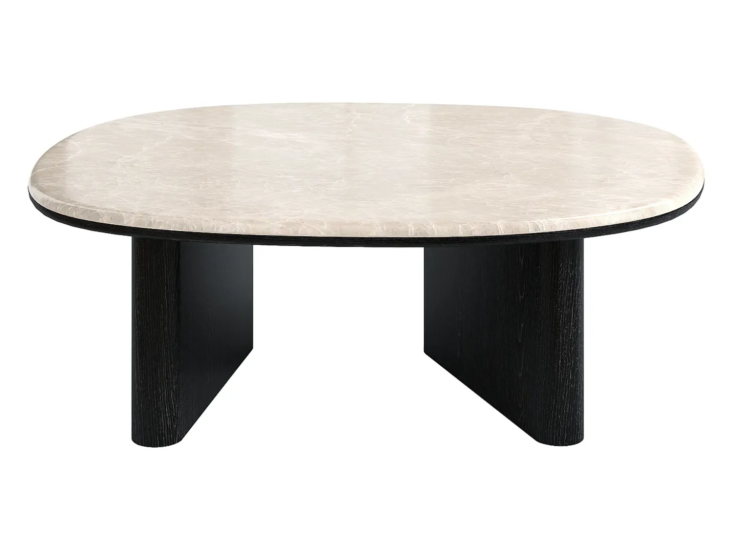 Mesa de centro em mármore e folheado de carvalho - Bege e preto - CORMINA