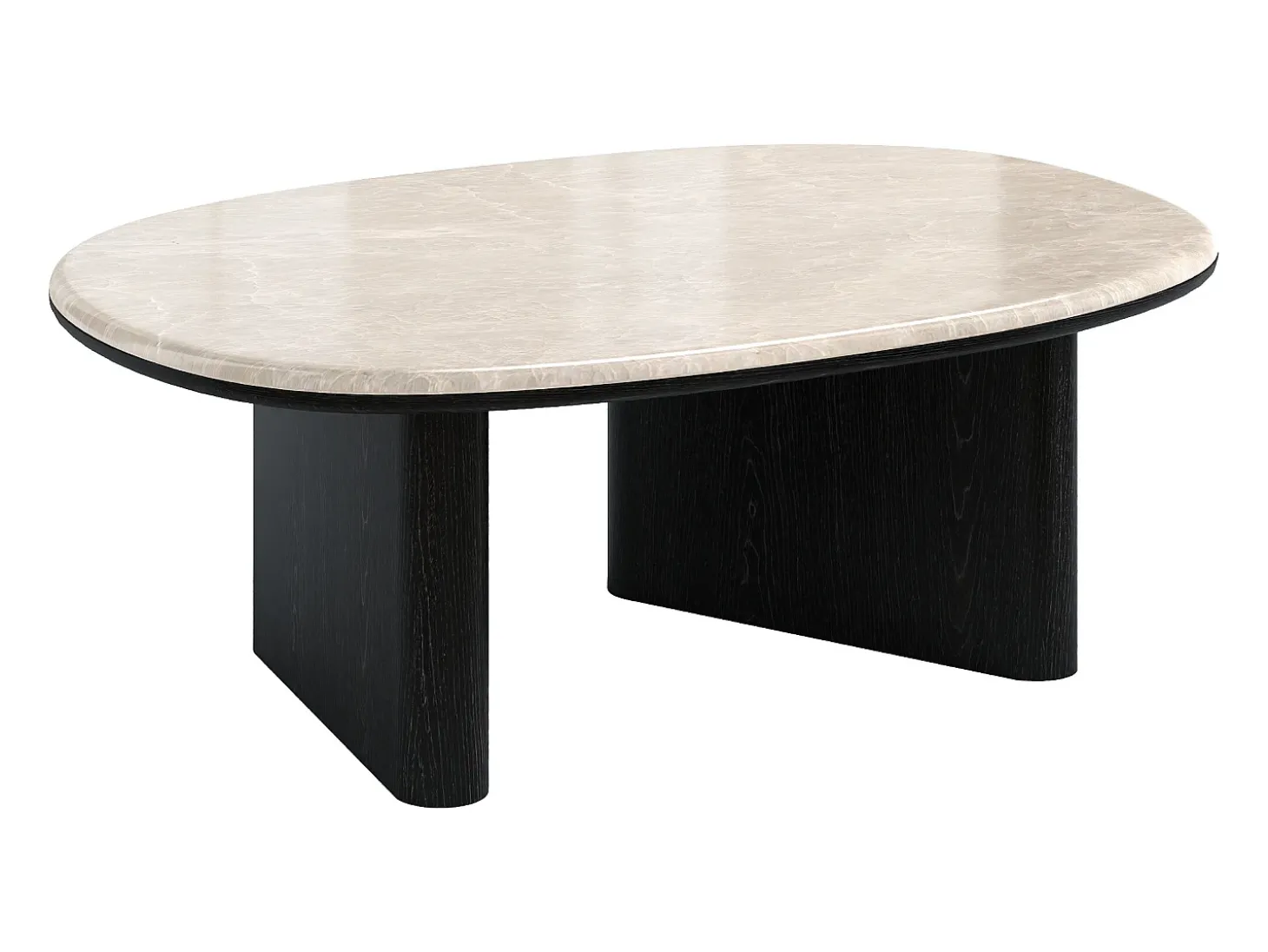 Mesa de centro em mármore e folheado de carvalho - Bege e preto - CORMINA