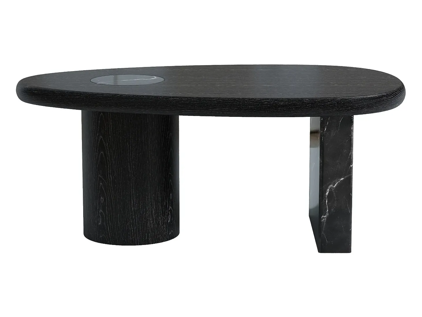 Mesa de centro em mármore e folheado de carvalho - Preto - MARSULA