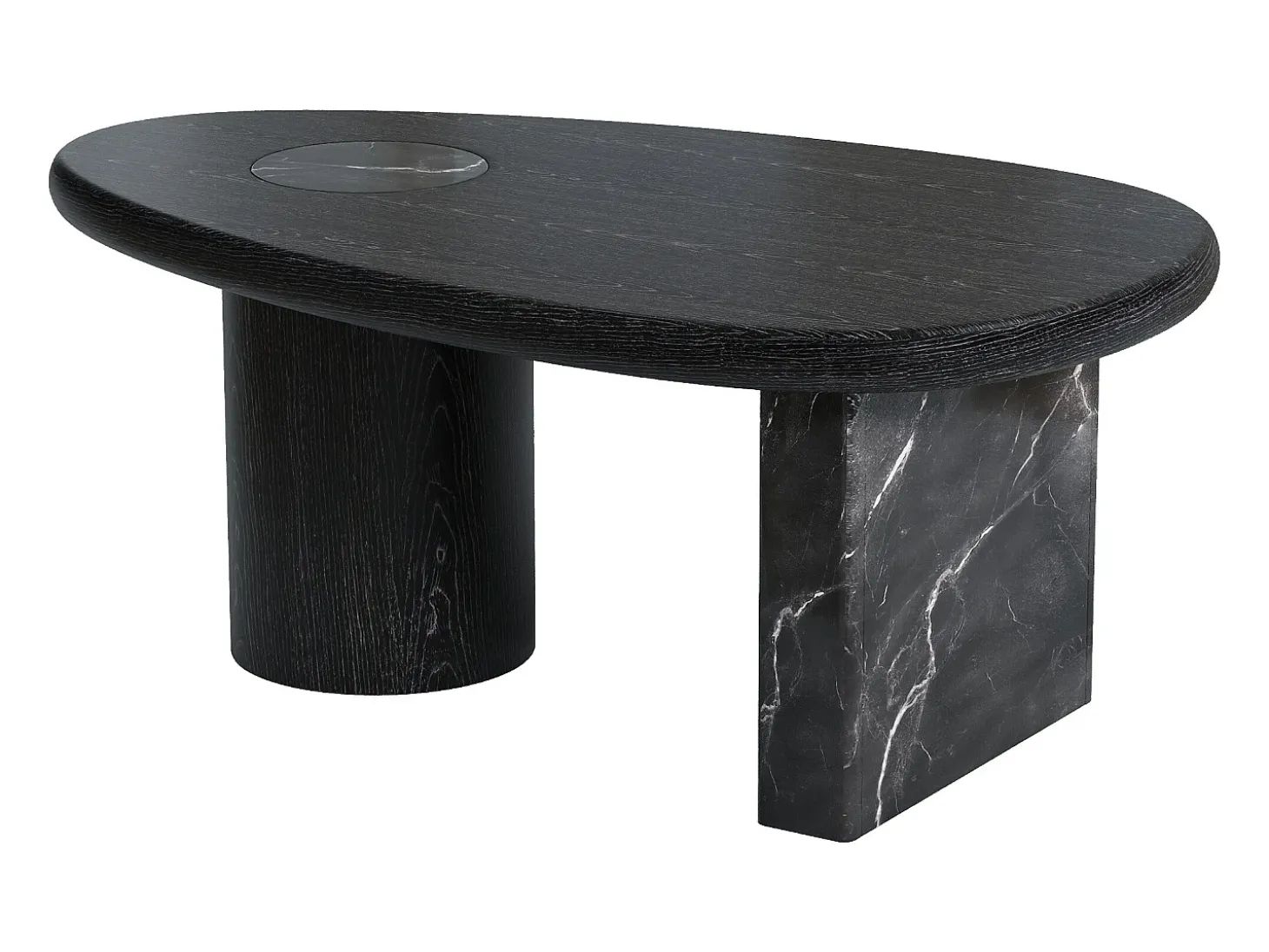 Mesa de centro em mármore e folheado de carvalho - Preto - MARSULA
