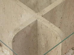 Mesa de centro em vidro temperado efeito travertino bege e transparente - AZRA