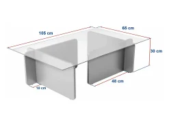 Mesa de centro em vidro temperado efeito travertino bege e transparente - AZRA