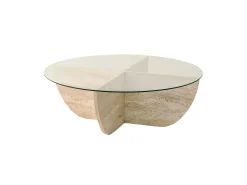Mesa de centro em vidro temperado - Efeito travertino e Transparente - AYSUN