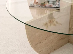 Mesa de centro em vidro temperado - Efeito travertino e Transparente - AYSUN