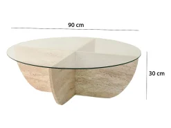 Mesa de centro em vidro temperado - Efeito travertino e Transparente - AYSUN