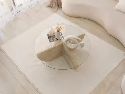 Mesa de centro em vidro temperado - Efeito travertino e Transparente - AYSUN