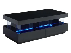Mesa de centro FABIO II - MDF lacado preto - LEDs - 2 gavetas