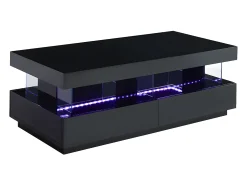 Mesa de centro FABIO II - MDF lacado preto - LEDs - 2 gavetas