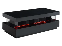 Mesa de centro FABIO II - MDF lacado preto - LEDs - 2 gavetas