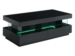 Mesa de centro FABIO II - MDF lacado preto - LEDs - 2 gavetas