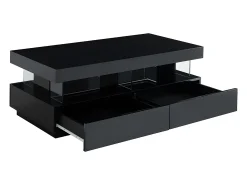 Mesa de centro FABIO II - MDF lacado preto - LEDs - 2 gavetas