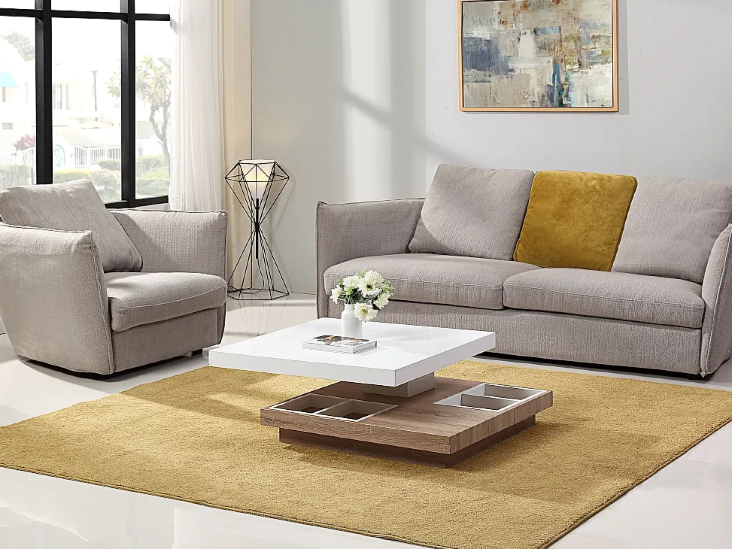 Mesa de centro FAUSTO - Tampo giratório - MDF lacado bicolor