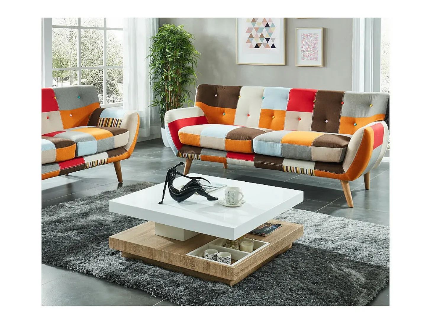 Mesa de centro FAUSTO - Tampo giratório - MDF lacado bicolor