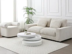 Mesa de centro giratória redonda com 1 nicho MDF efeito mármore branco - JANITA