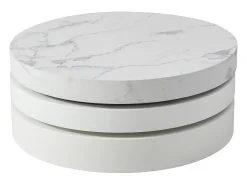Mesa de centro giratória redonda com 1 nicho MDF efeito mármore branco - JANITA