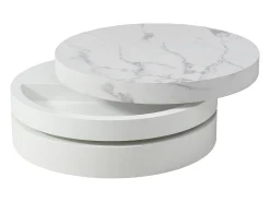 Mesa de centro giratória redonda com 1 nicho MDF efeito mármore branco - JANITA