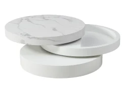 Mesa de centro giratória redonda com 1 nicho MDF efeito mármore branco - JANITA