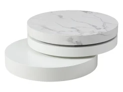 Mesa de centro giratória redonda com 1 nicho MDF efeito mármore branco - JANITA
