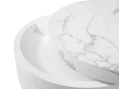 Mesa de centro giratória redonda com 1 nicho MDF efeito mármore branco - JANITA