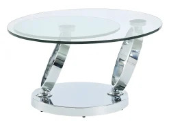 Mesa de centro JOLINE com prateleiras giratórias - Vidro temperado