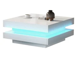 Mesa de centro laqueada de alto brilho com tampo giratório 360° - com LEDs - 70 x 70 x 36 cm - aglomerado - branca