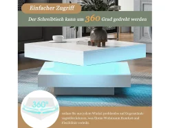 Mesa de centro laqueada de alto brilho com tampo giratório 360° - com LEDs - 70 x 70 x 36 cm - aglomerado - branca