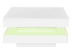 Mesa de centro laqueada de alto brilho com tampo giratório 360° - com LEDs - 70 x 70 x 36 cm - aglomerado - branca