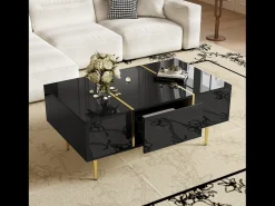 Mesa de centro moderna - 2 gavetas - MDF - Preto