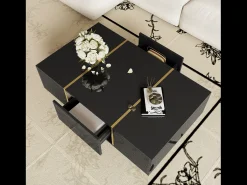 Mesa de centro moderna - 2 gavetas - MDF - Preto