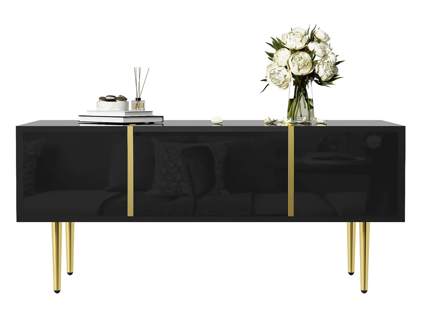 Mesa de centro moderna - 2 gavetas - MDF - Preto