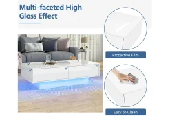 Mesa de centro moderna com LED - 2 gavetas - Branco
