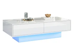Mesa de centro moderna com LED - 2 gavetas - Branco