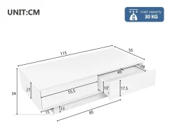 Mesa de centro moderna com LED - 2 gavetas - Branco