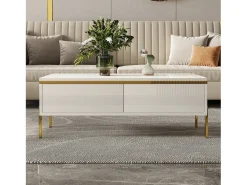 Mesa de centro moderna com acabamento laqueado brilhante - 100 x 50 x 36 cm - com 2 gavetas - em aglomerado - branca