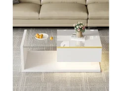Mesa de centro moderna em vidro com iluminação LED - painéis de partículas - branco