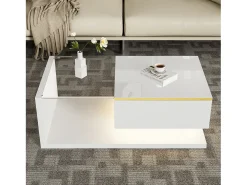 Mesa de centro moderna em vidro com iluminação LED - painéis de partículas - branco
