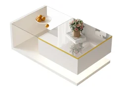 Mesa de centro moderna em vidro com iluminação LED - painéis de partículas - branco