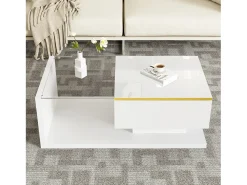 Mesa de centro moderna em vidro com iluminação LED - painéis de partículas - branco