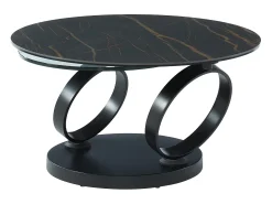 Mesa de centro modular em vidro temperado, cerâmica e metal - Efeito mármore preto - JOLINE