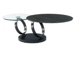 Mesa de centro modular em vidro temperado, cerâmica e metal - Efeito mármore preto - JOLINE