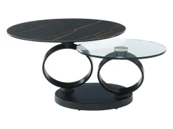 Mesa de centro modular em vidro temperado, cerâmica e metal - Efeito mármore preto - JOLINE