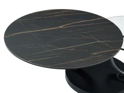 Mesa de centro modular em vidro temperado, cerâmica e metal - Efeito mármore preto - JOLINE