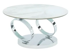 Mesa de centro modular em vidro temperado, cerâmica e metal - Efeito mármore branco - JOLINE