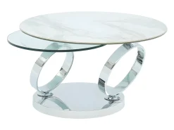 Mesa de centro modular em vidro temperado, cerâmica e metal - Efeito mármore branco - JOLINE