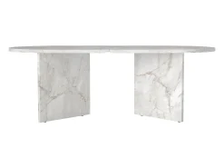 Mesa de centro oval cor efeito mármore branco - TOPANIA