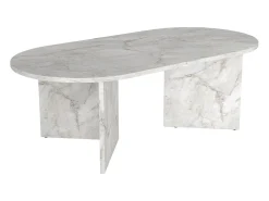 Mesa de centro oval cor efeito mármore branco - TOPANIA