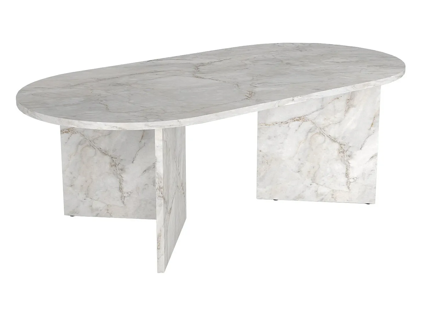 Mesa de centro oval cor efeito mármore branco - TOPANIA
