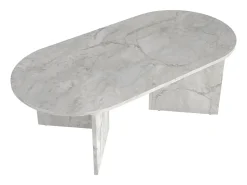Mesa de centro oval cor efeito mármore branco - TOPANIA