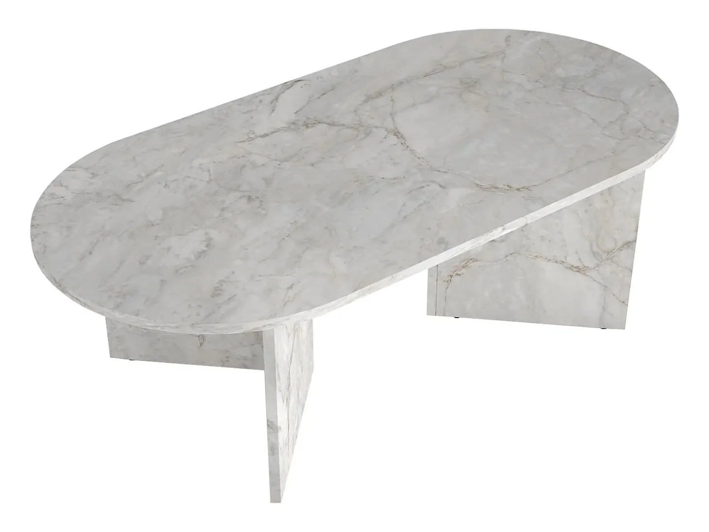 Mesa de centro oval cor efeito mármore branco - TOPANIA